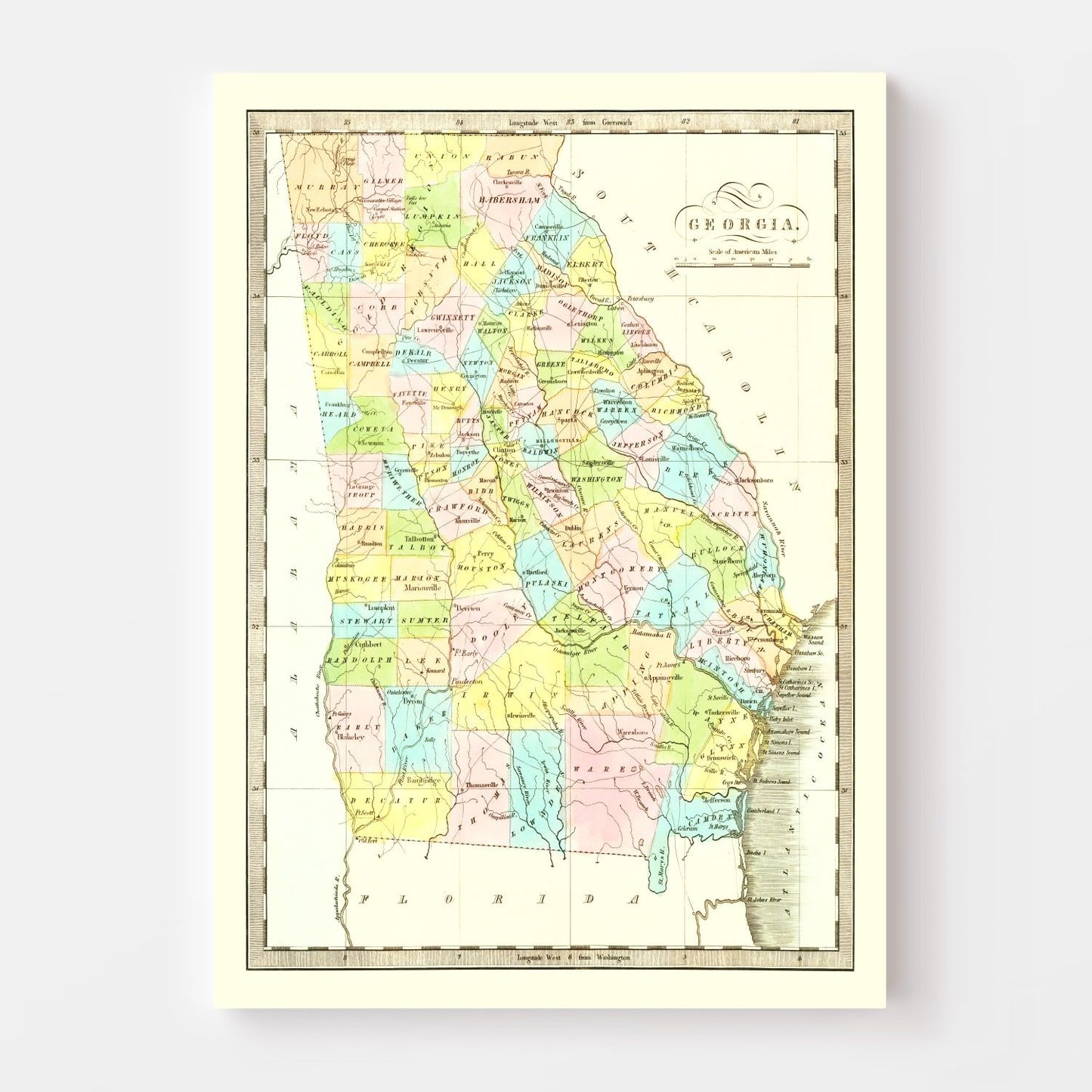 Vintage Map of Georgia 1834