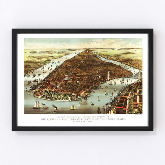 Vintage Map of New York City, New York 1870