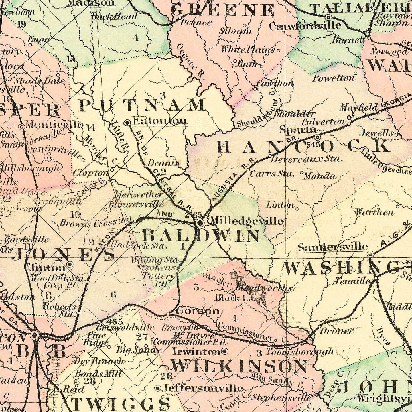 Vintage Map of Georgia 1876