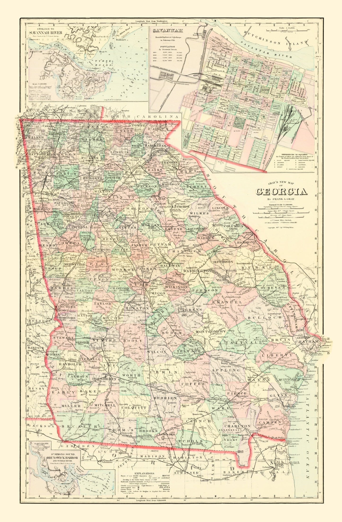 Vintage Map of Georgia 1876