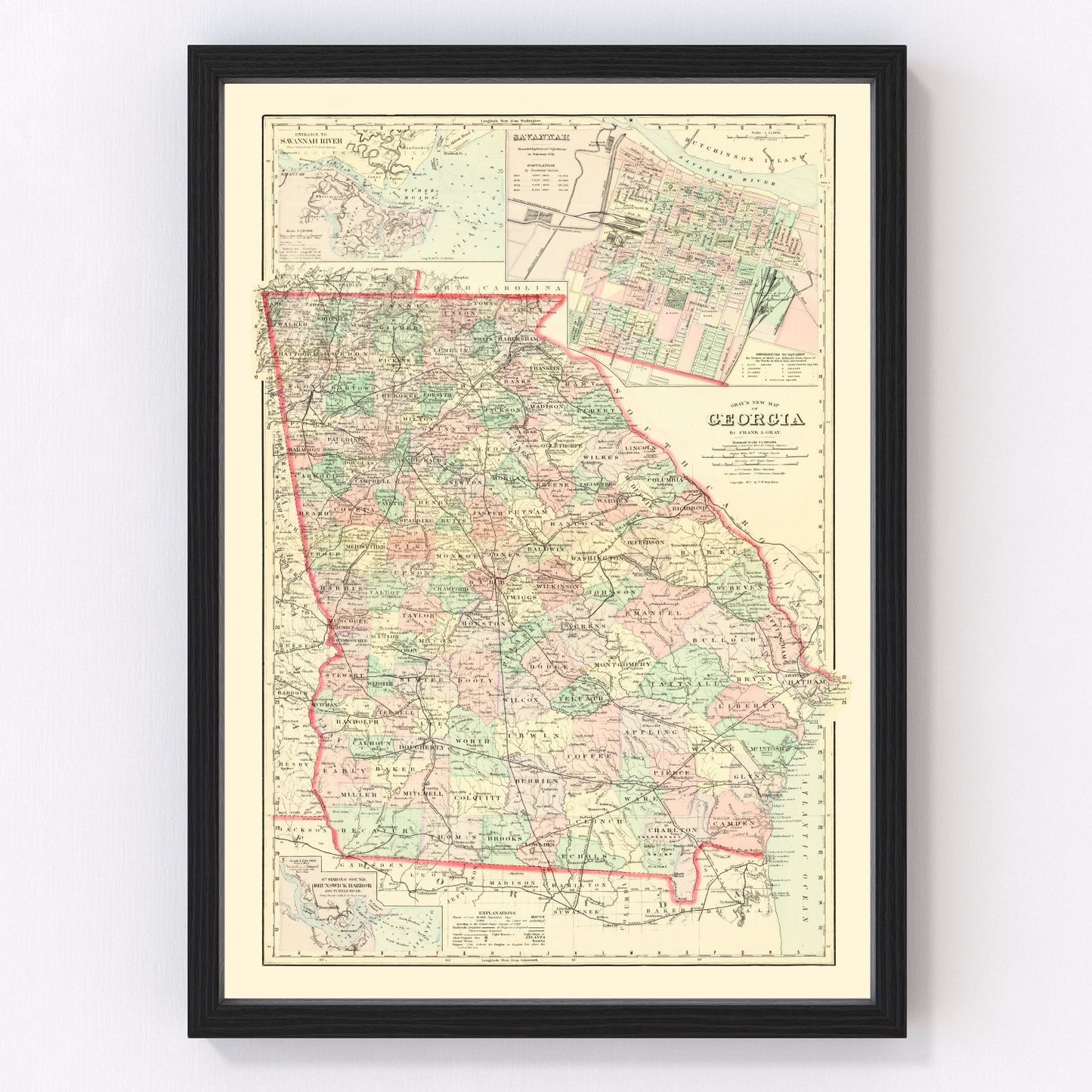 Vintage Map of Georgia 1876
