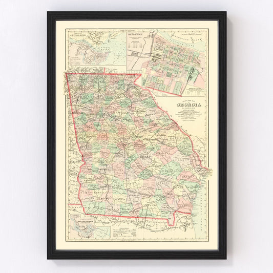 Vintage Map of Georgia 1876