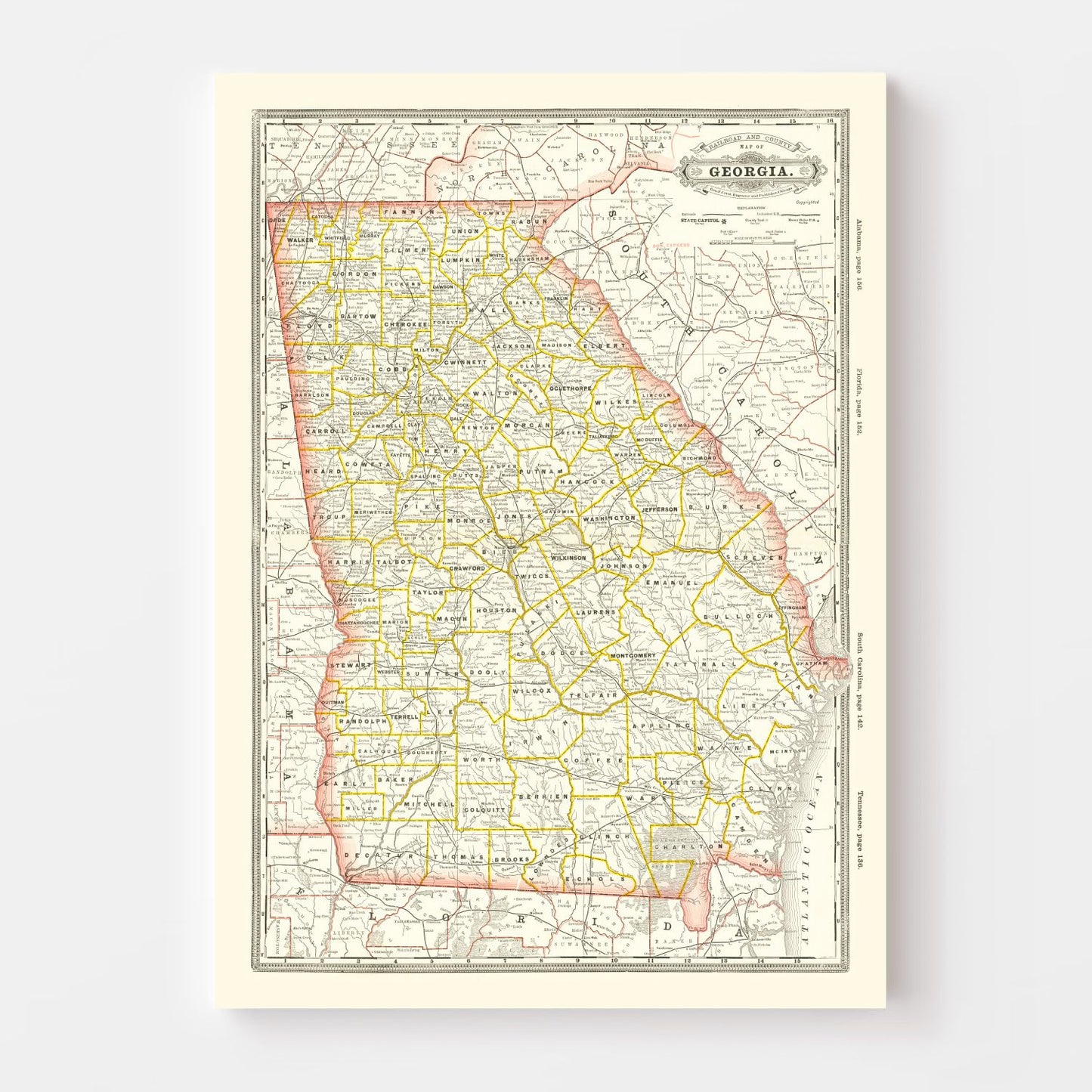 Vintage Railroad Map of Georgia 1884