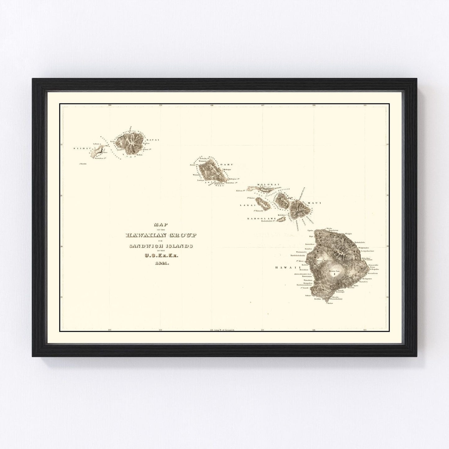 Vintage Map of Hawaii 1845