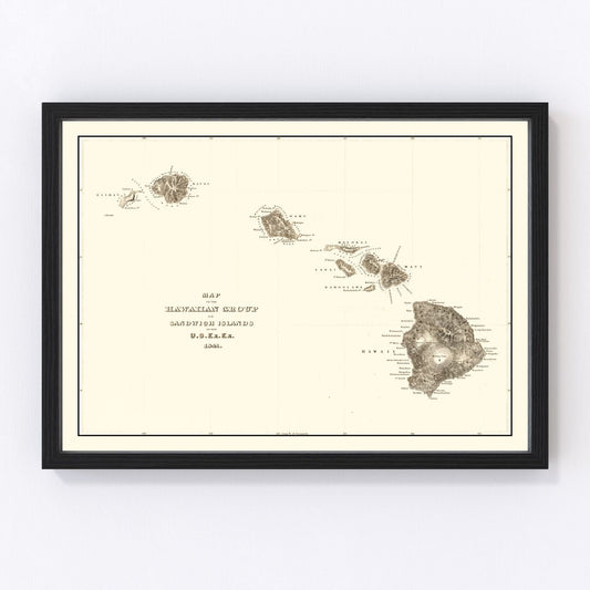 Vintage Map of Hawaii 1845