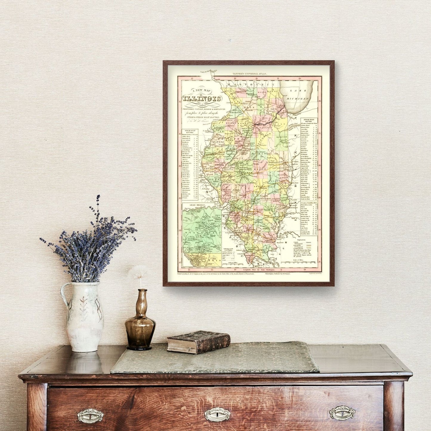 Vintage Map of Illinois 1836