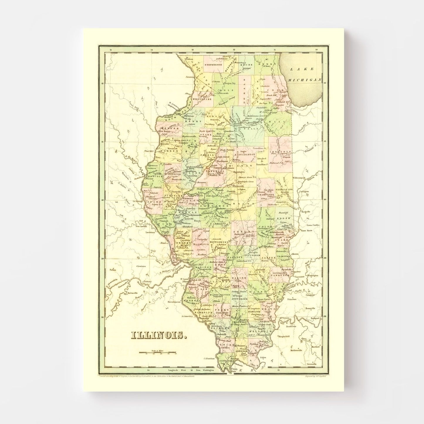 Vintage Map of Illinois 1838
