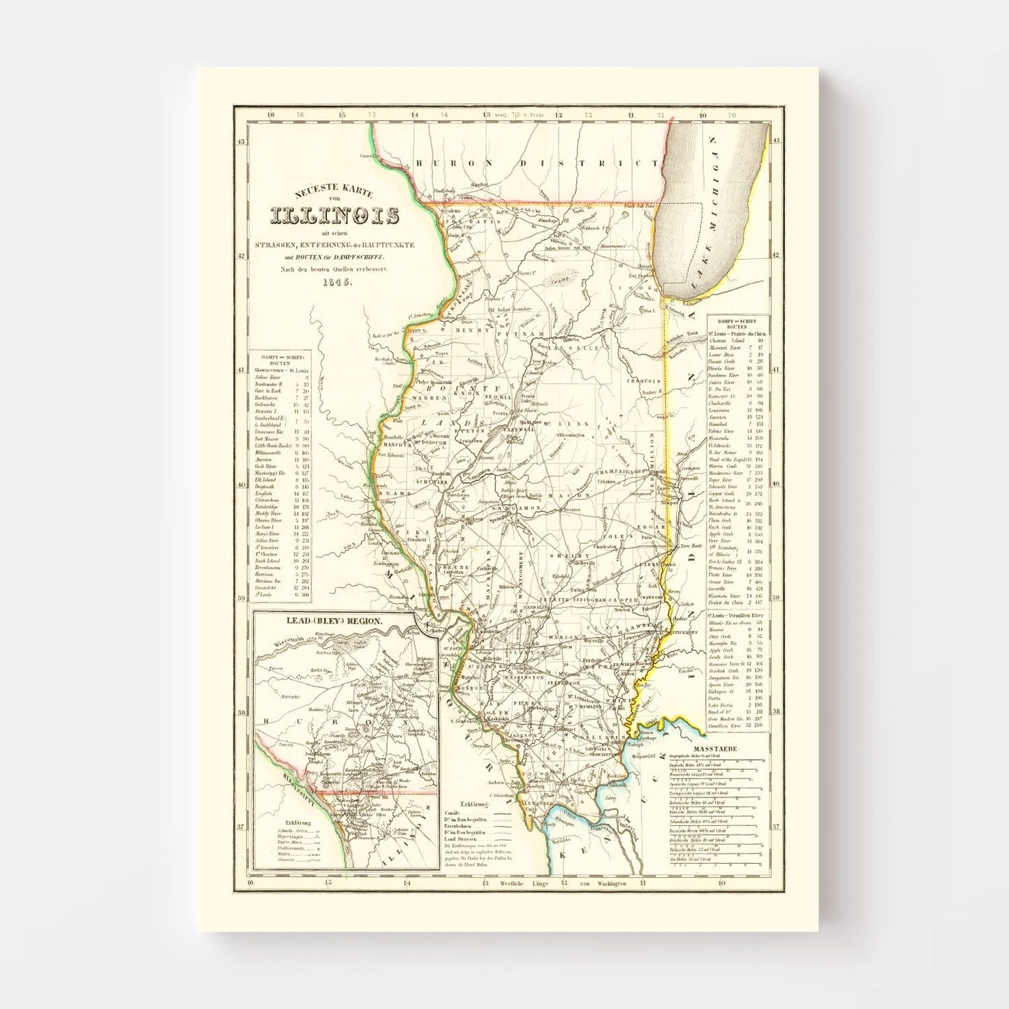 Vintage Map of Illinois 1845