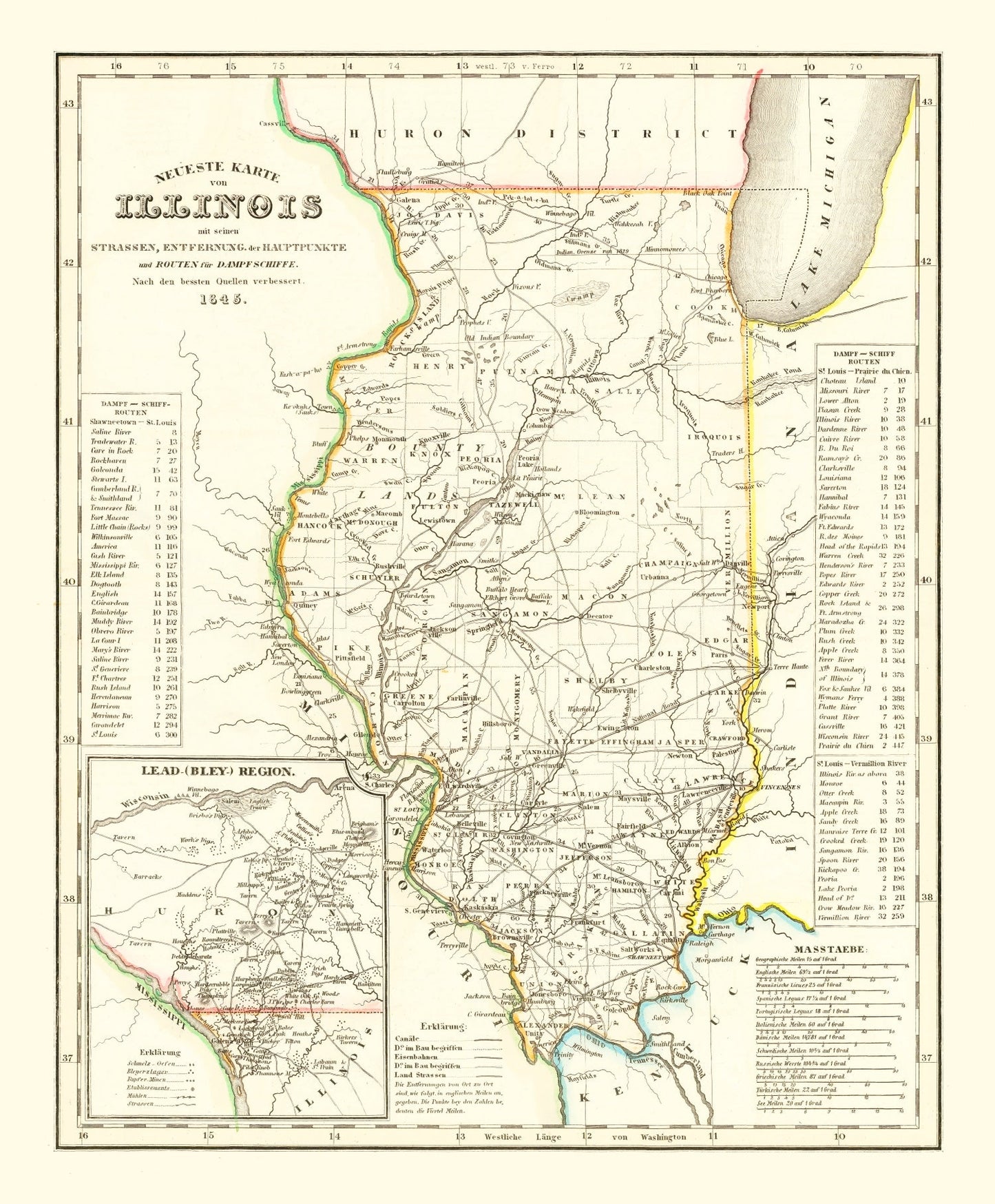 Vintage Map of Illinois 1845