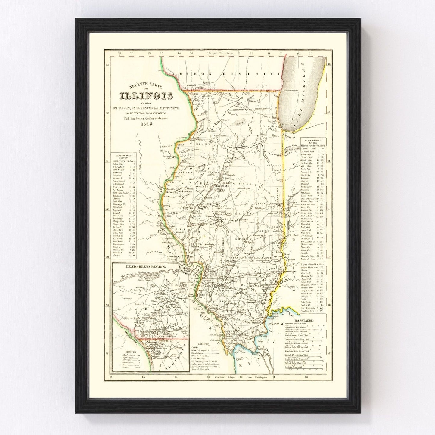Vintage Map of Illinois 1845