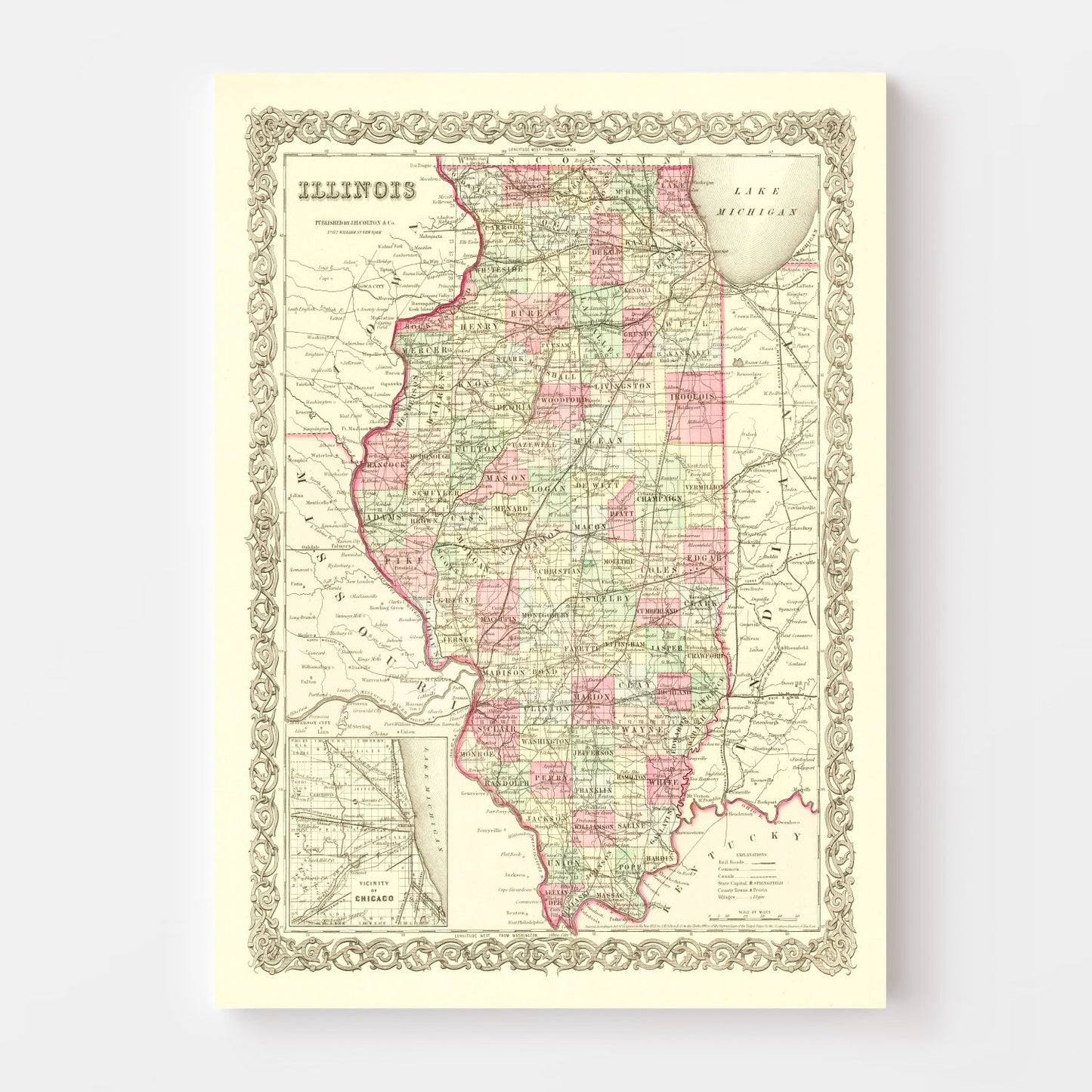 Vintage Map of Illinois 1855