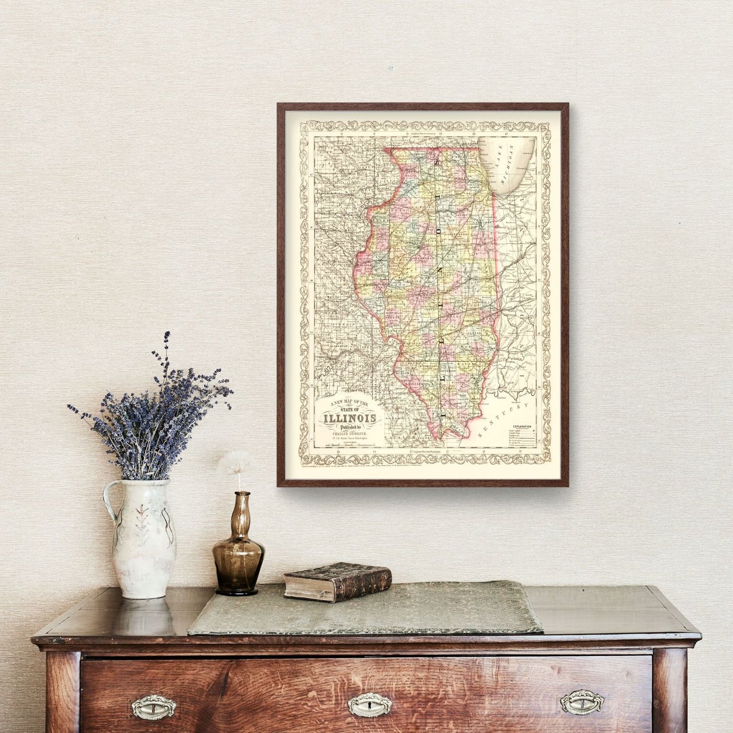 Vintage Map of Illinois 1857
