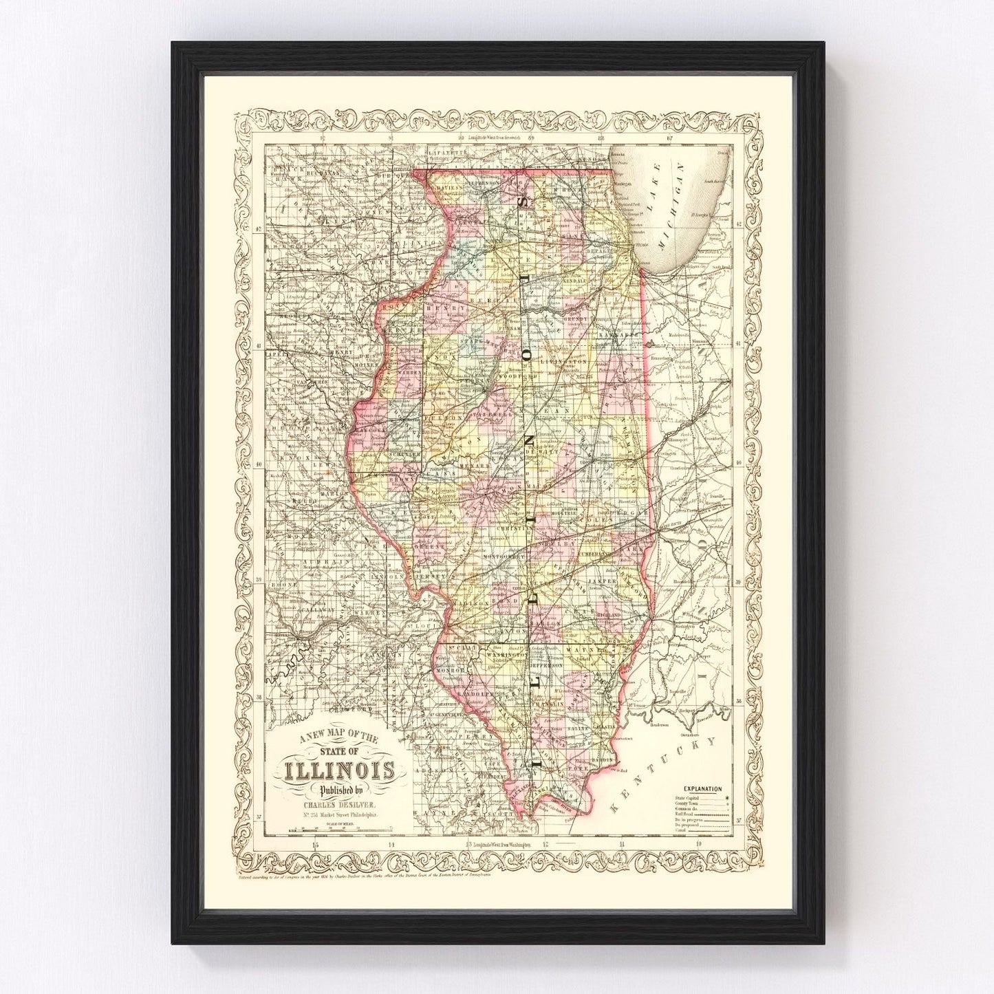 Vintage Map of Illinois 1857