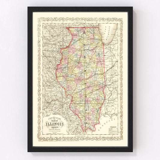 Vintage Map of Illinois 1857