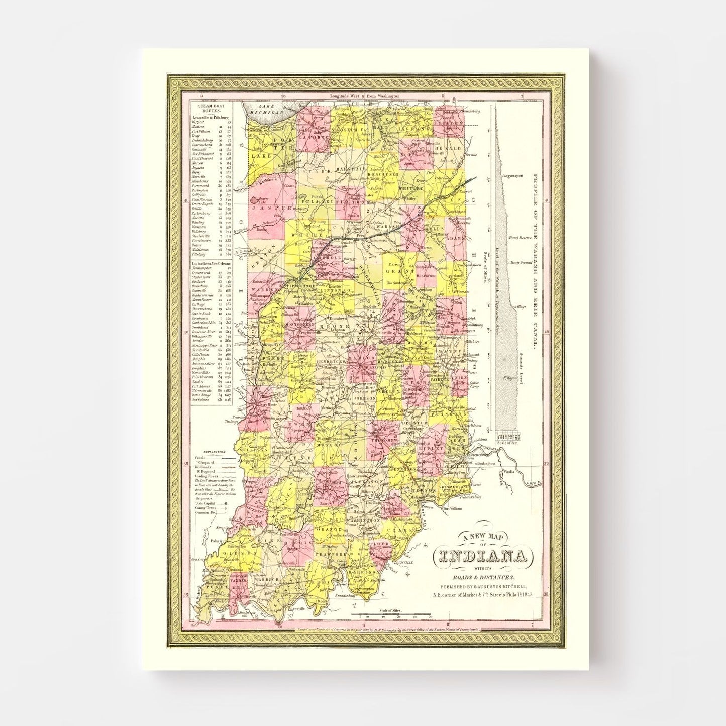 Vintage Map of Indiana 1847