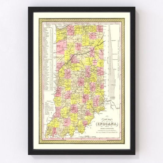 Vintage Map of Indiana 1847