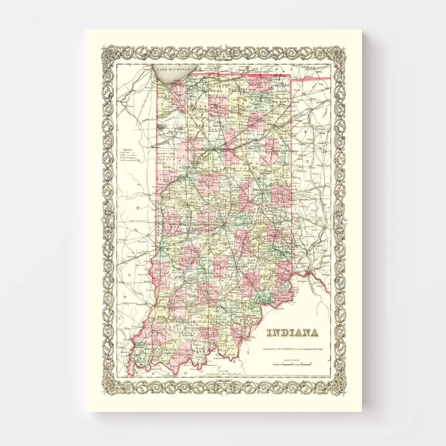 Vintage Map of Indiana 1855