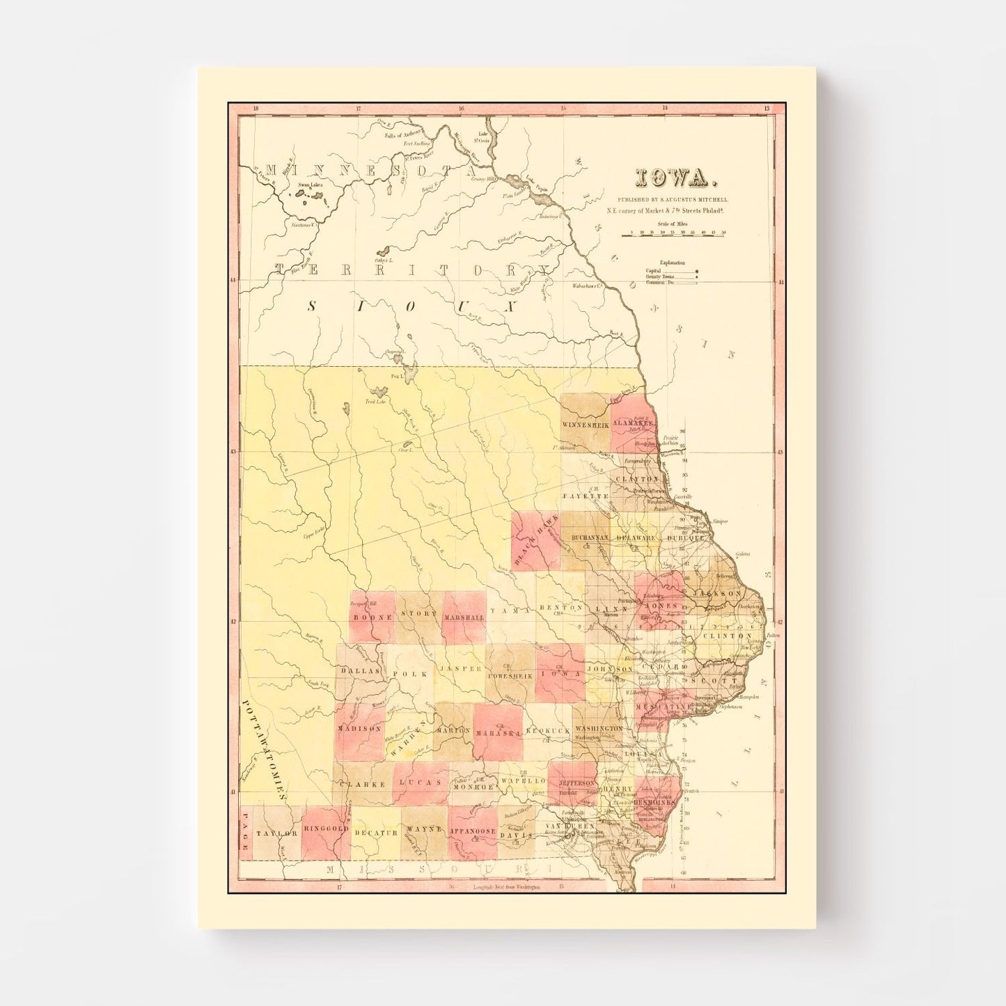 Vintage Map of Iowa 1849