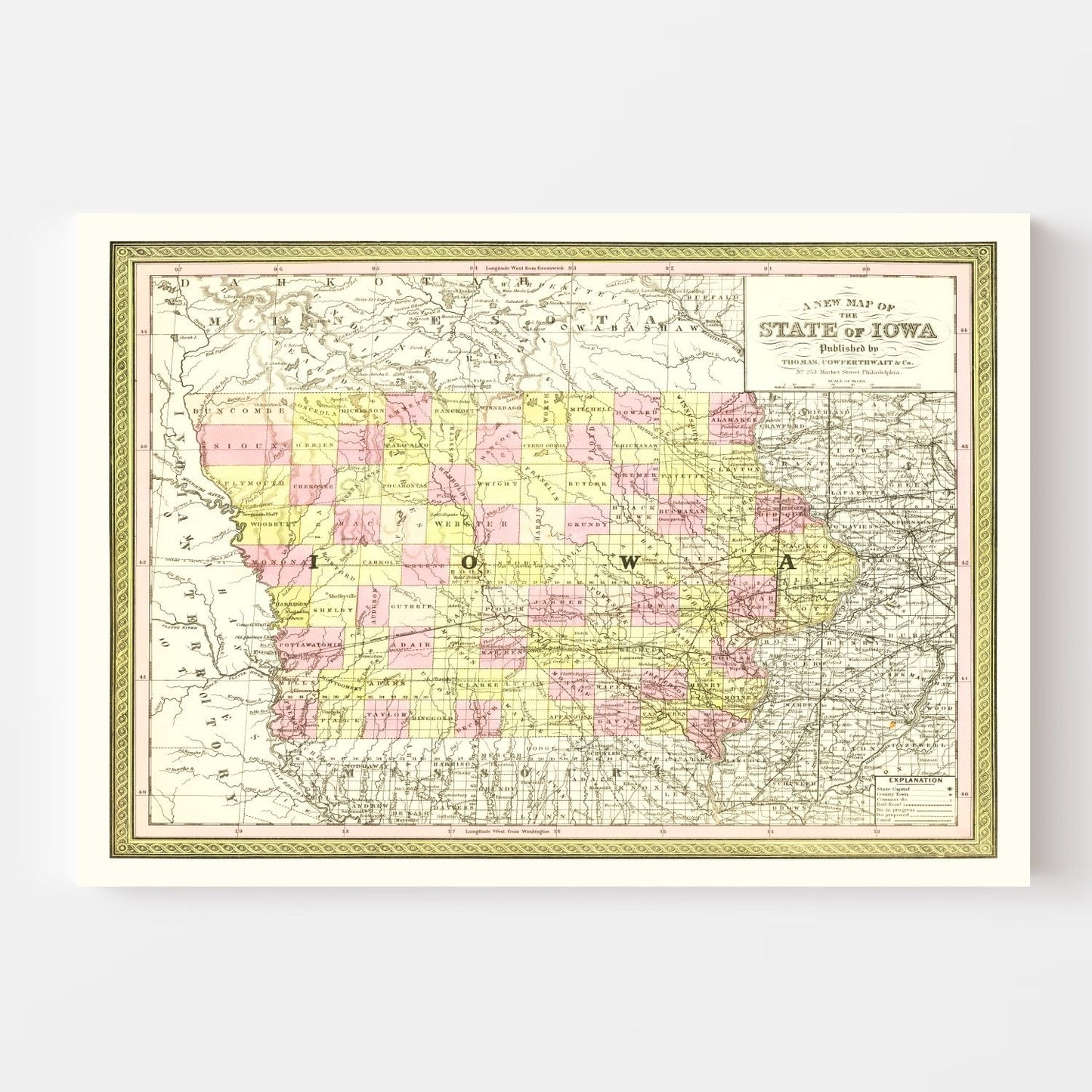 Vintage Map of Iowa 1855