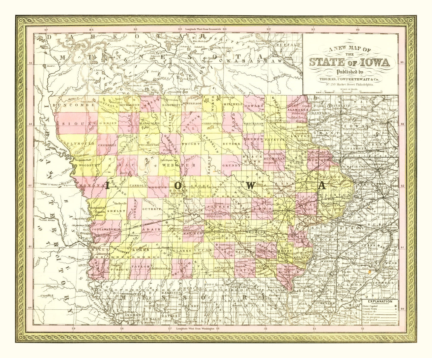 Vintage Map of Iowa 1855