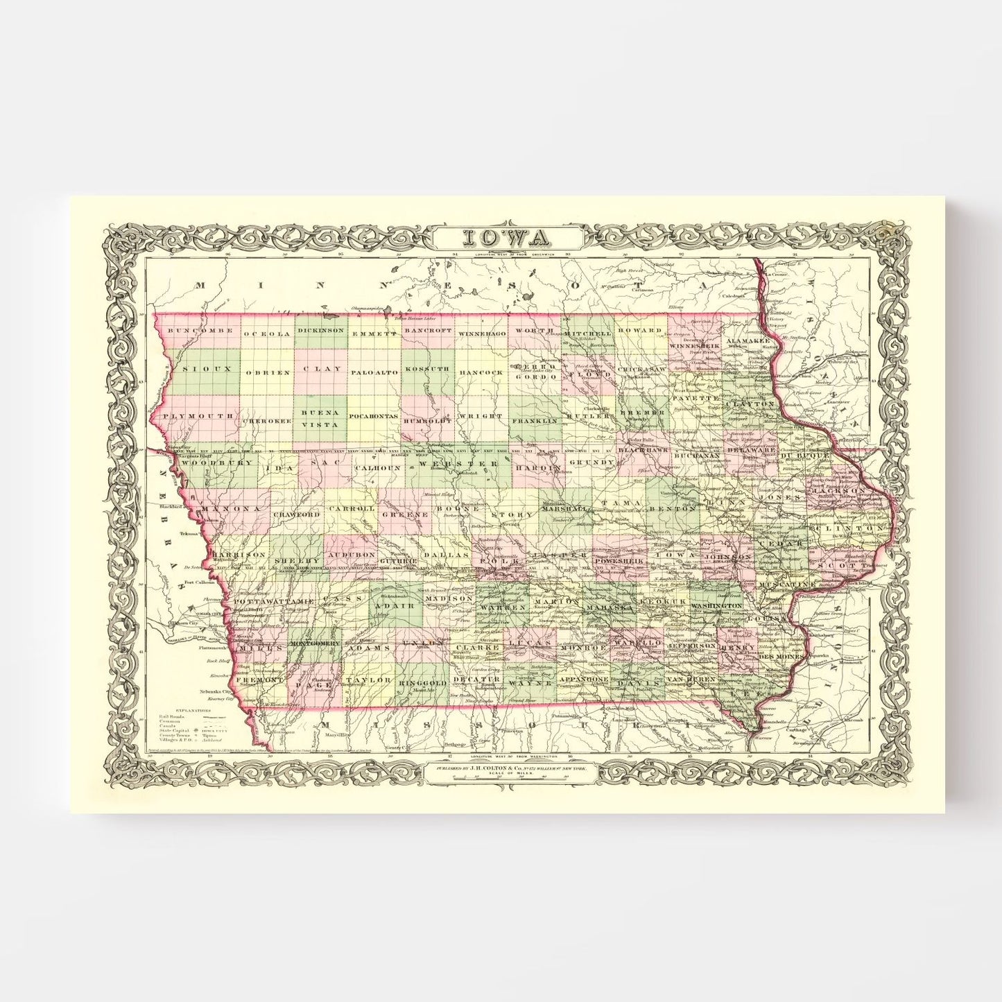 Vintage Map of Iowa 1856