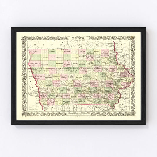 Vintage Map of Iowa 1856