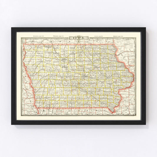 Vintage Map of Iowa 1888