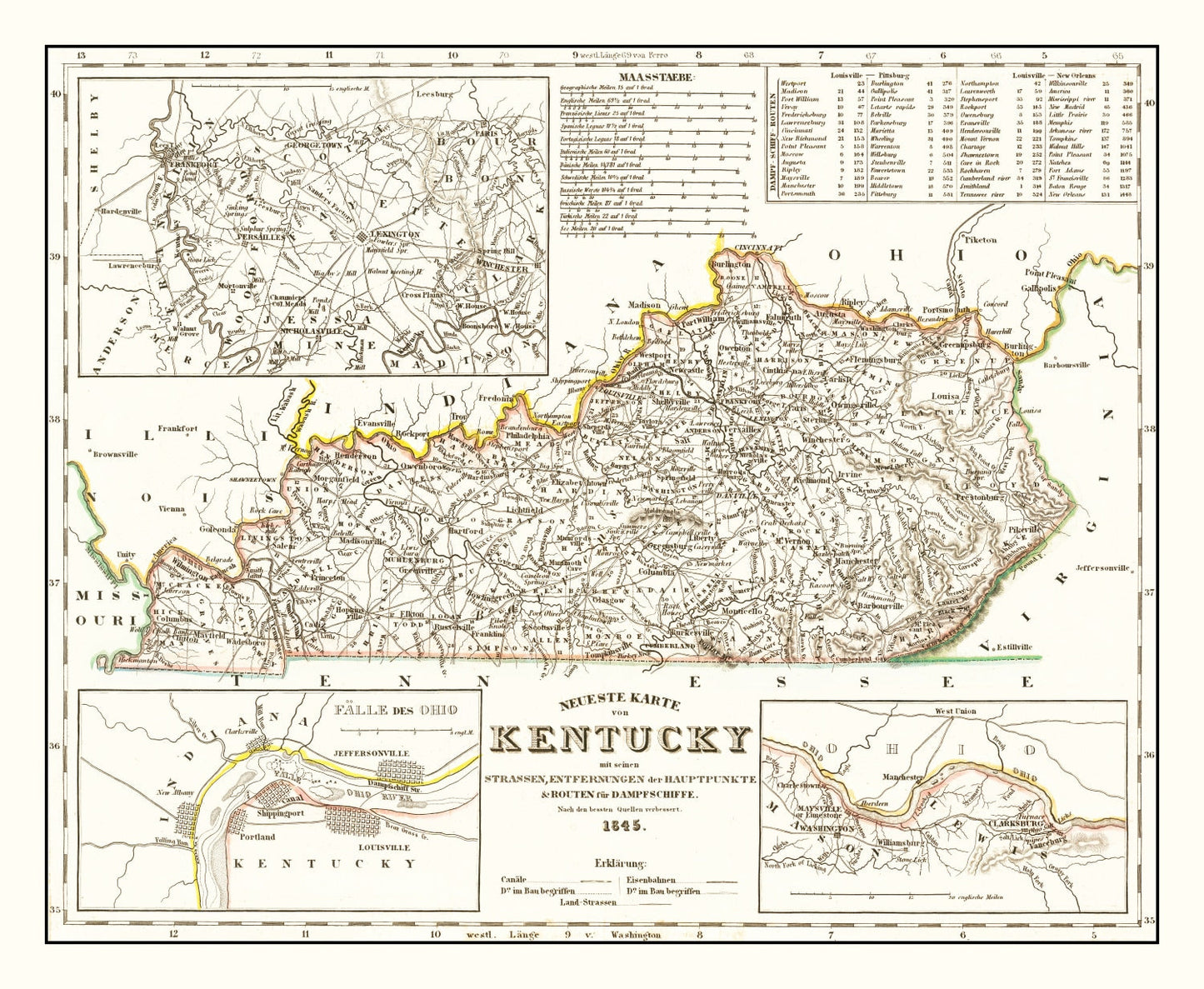 Vintage Map of Kentucky 1845