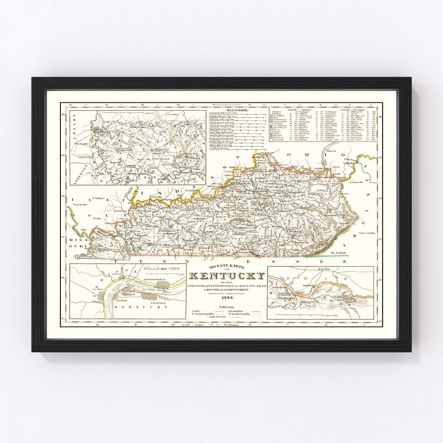 Vintage Map of Kentucky 1845