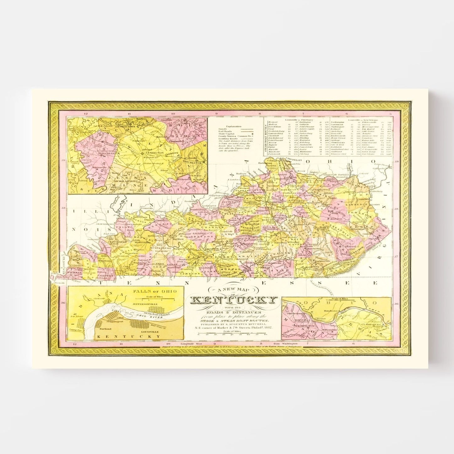 Vintage Map of Kentucky 1847