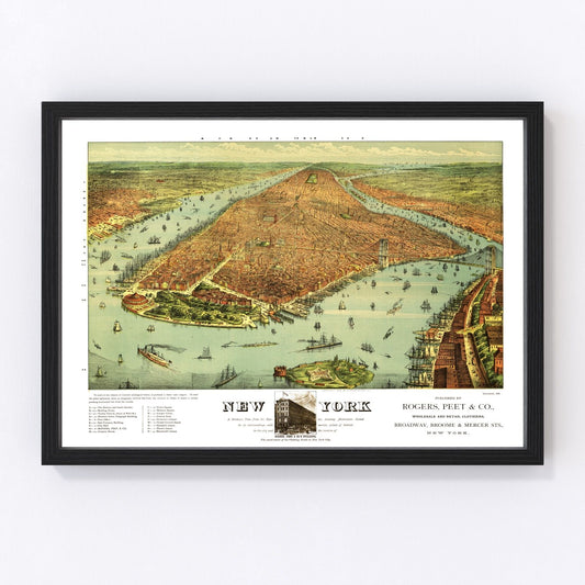 Vintage Map of New York City, New York 1879