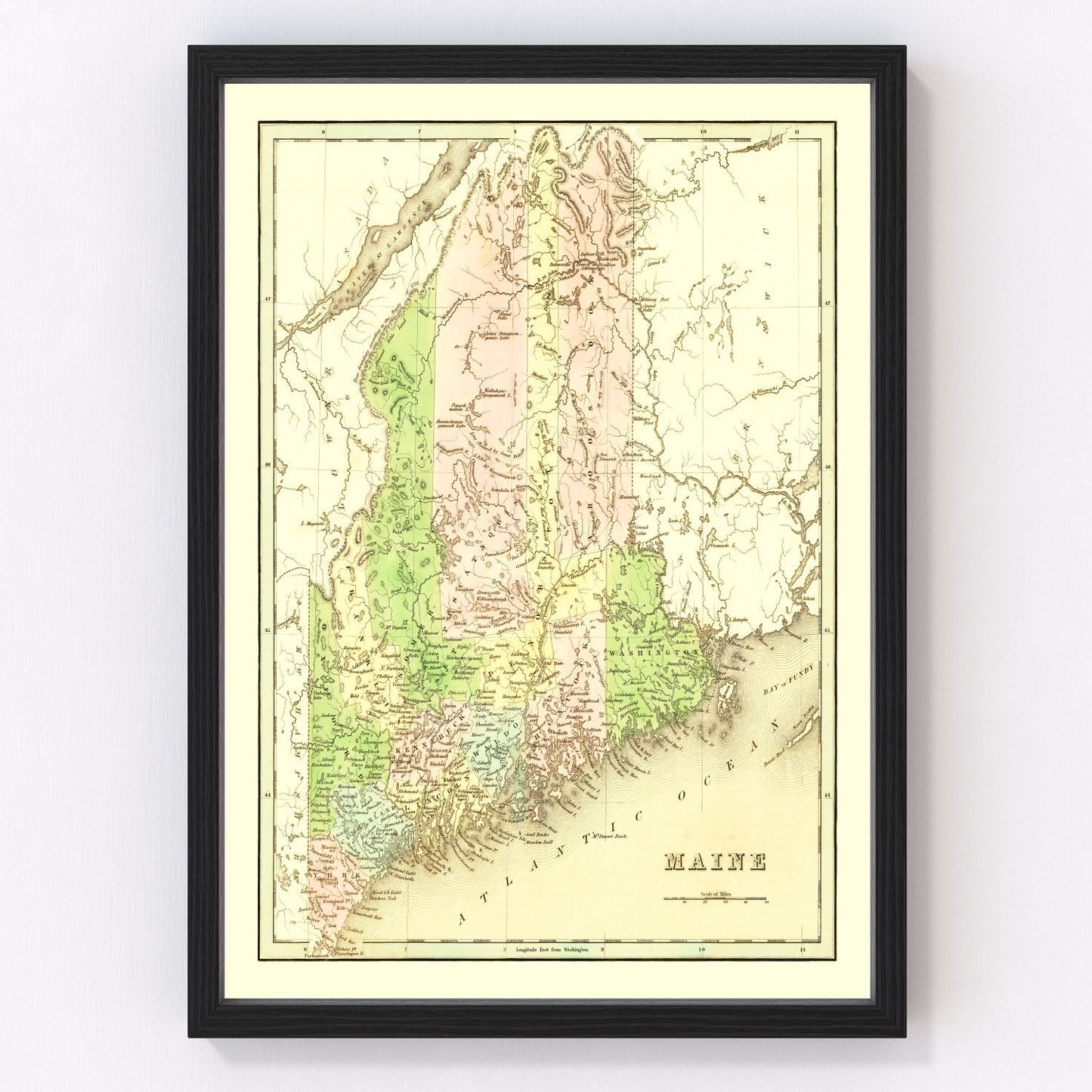 Vintage Map of Maine 1838