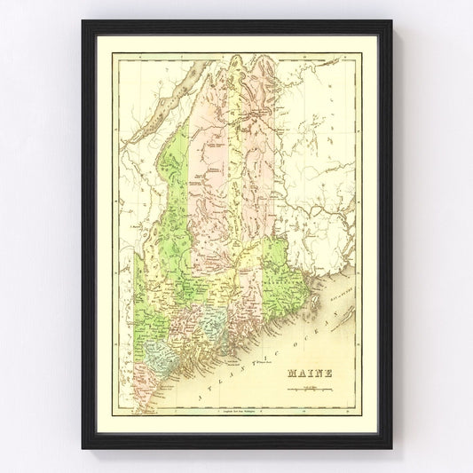 Vintage Map of Maine 1838