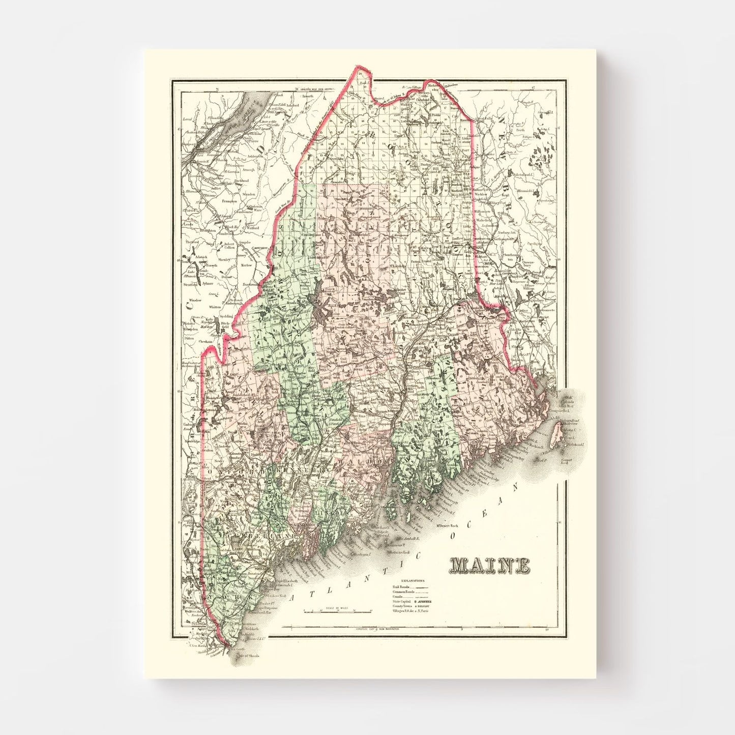 Vintage Map of Maine 1875
