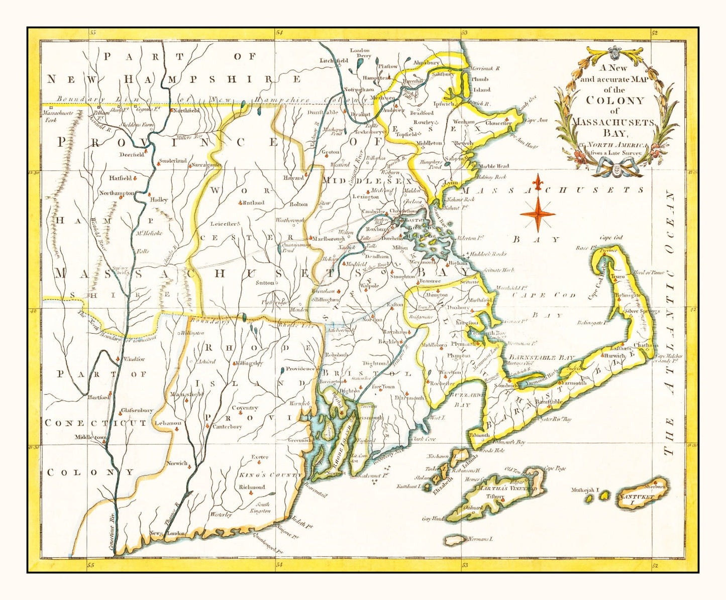 Vintage Map of Massachusetts 1780