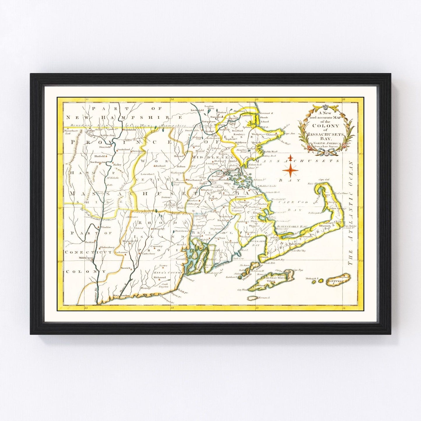 Vintage Map of Massachusetts 1780