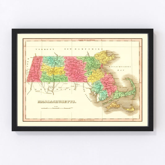 Vintage Map of Massachusetts 1826
