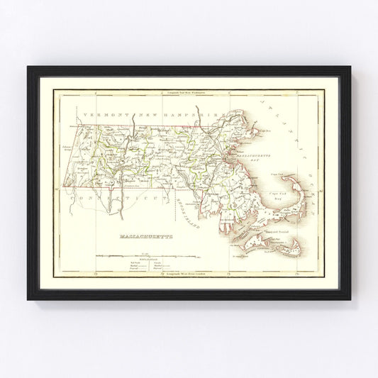 Vintage Map of Massachusetts 1835