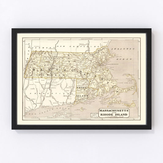 Vintage Map of Massachusetts 1842