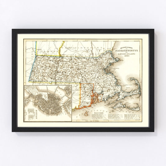 Vintage Map of Massachusetts 1846