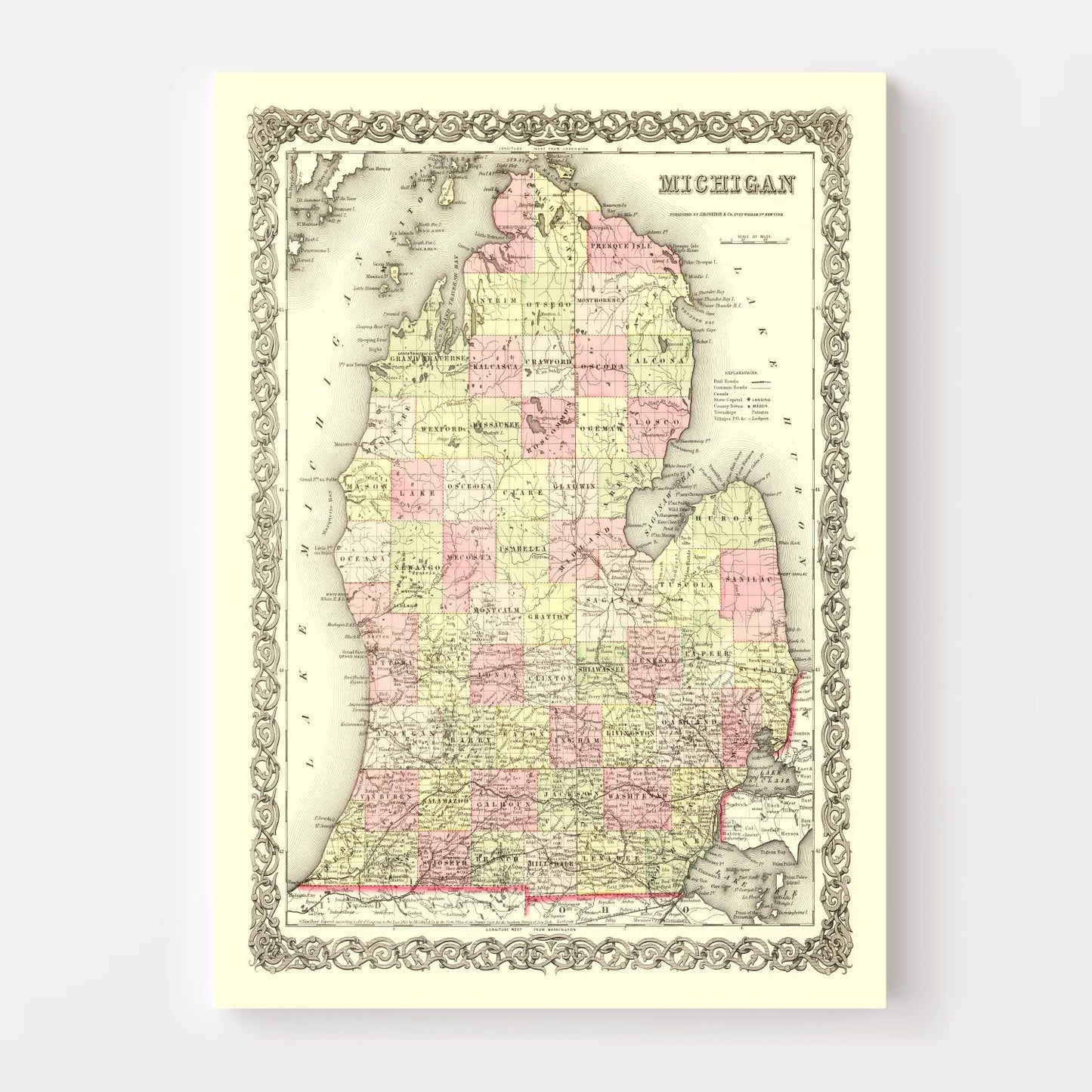 Vintage Map of Michigan 1855