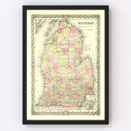 Vintage Map of Michigan 1855