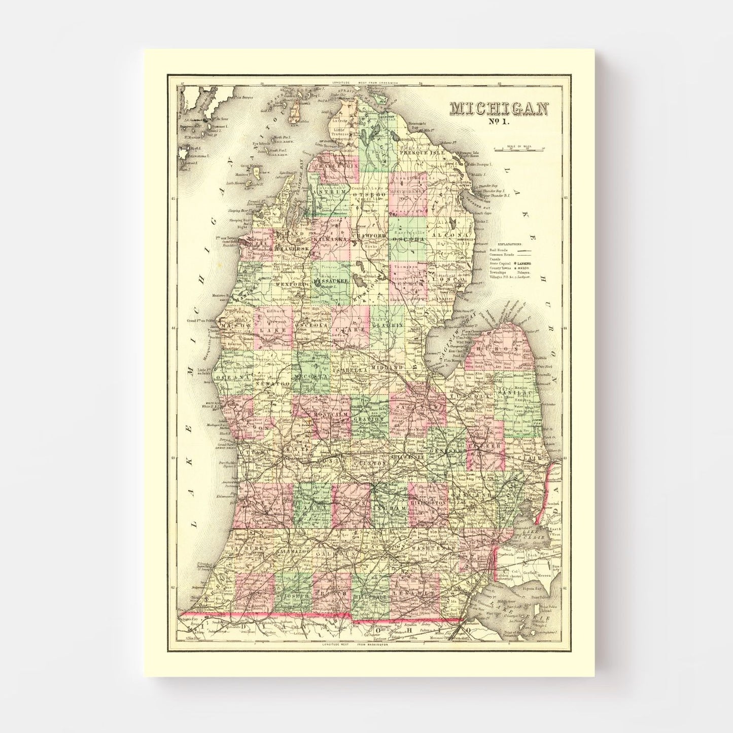 Vintage Map of Michigan 1875