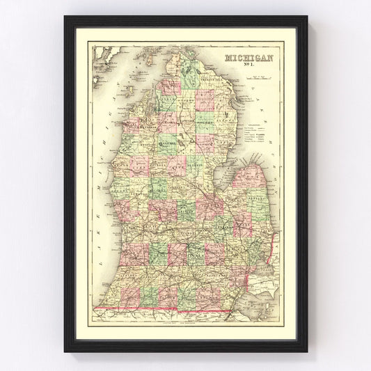 Vintage Map of Michigan 1875