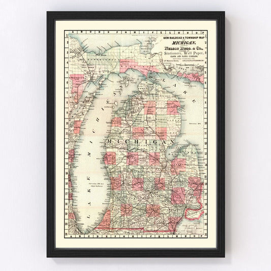 Vintage Map of Michigan 1878