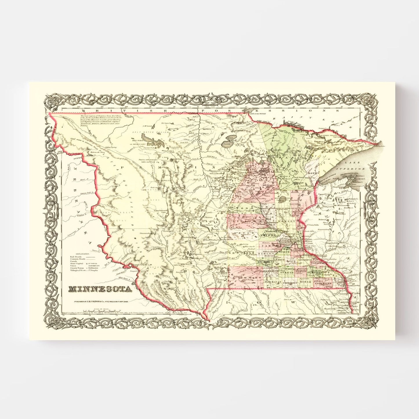 Vintage Map of Minnesota 1855
