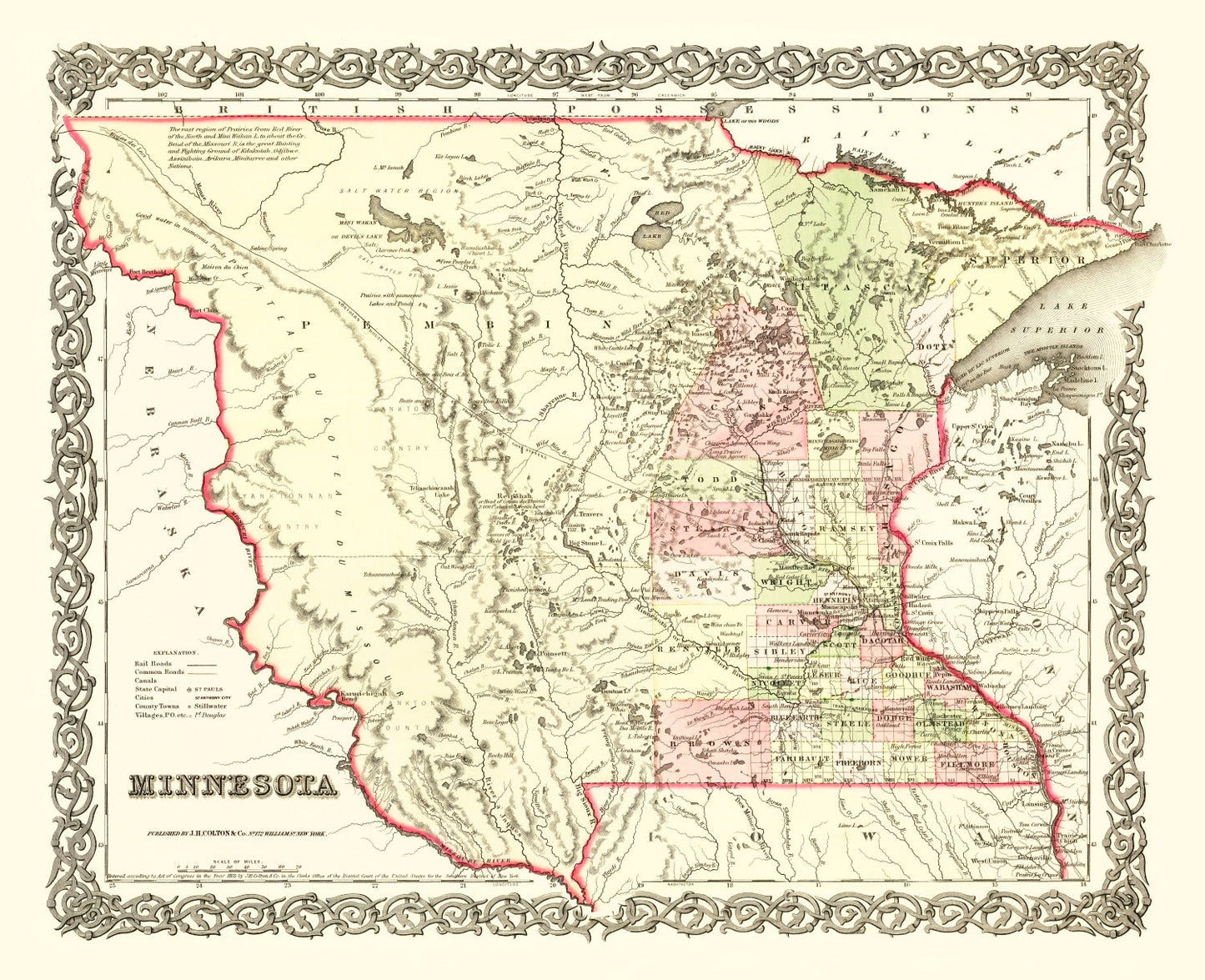 Vintage Map of Minnesota 1855