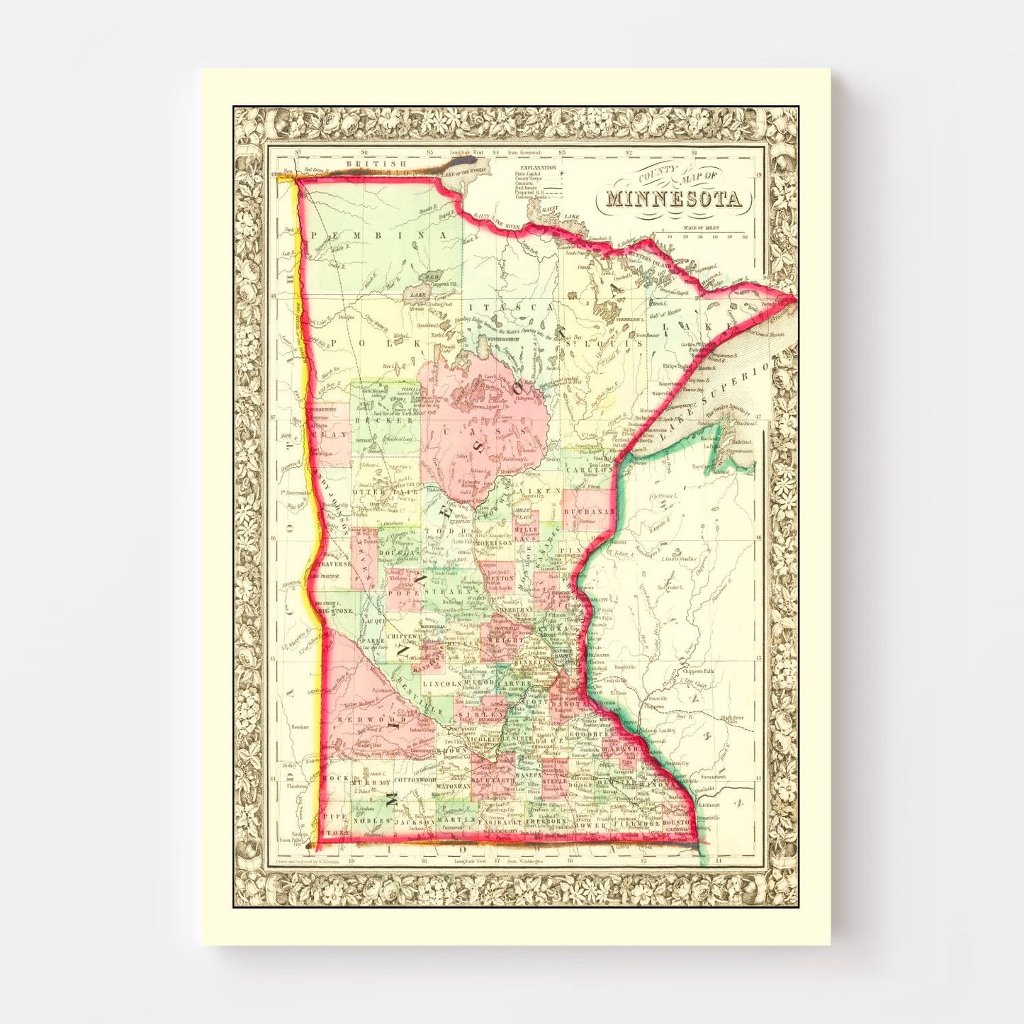 Vintage Map of Minnesota 1862
