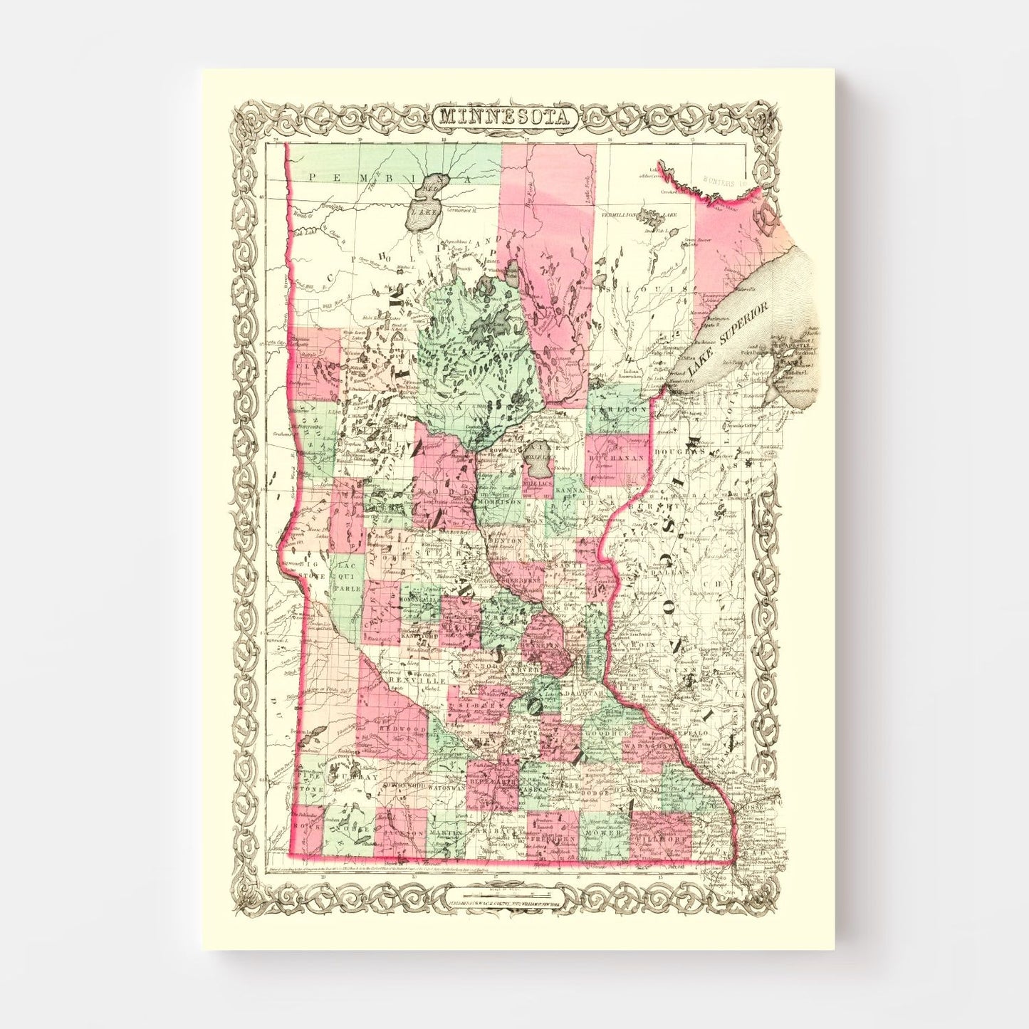 Vintage Map of Minnesota 1866