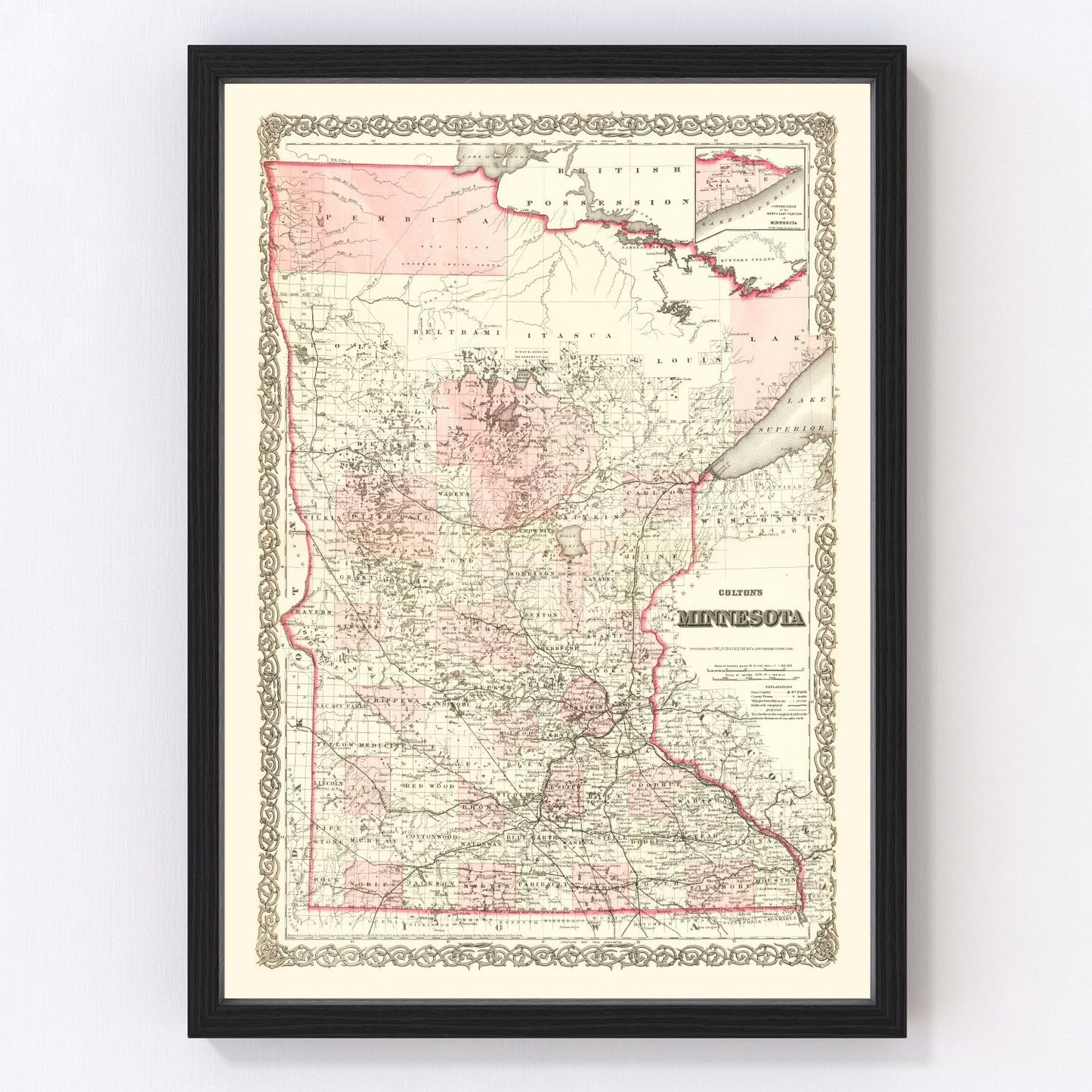 Vintage Map of Minnesota 1873